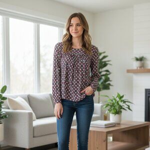 ⭐ Ann Taylor LOFT pink/maroon/white printed top XSP